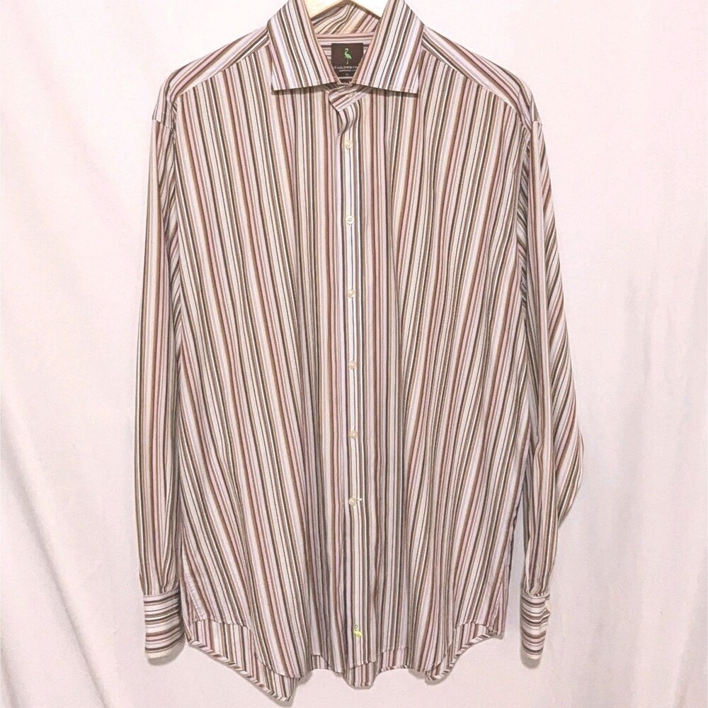 Tailorbyrd Men's Long Sleeve Striped Shirt Earthtones Double Cotton Shirt Sz XL